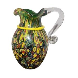 Murano Style Millefiori Signoretti Art Glass Beverage Pitcher Colorful Excellent